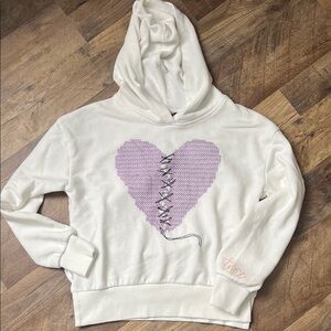 Truce girls white Hoodie with sewn Purple broken Heart Design 💜 sz L 14